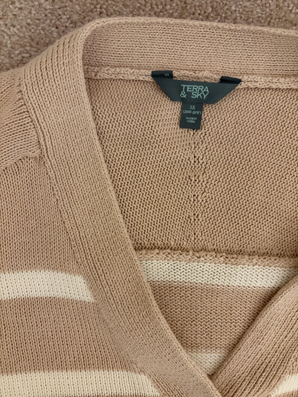 Striped V-Neck Cardigan Sweater in Beige Tan and Cream NWT Size 3X 24W-26W - Picture 6 of 15
